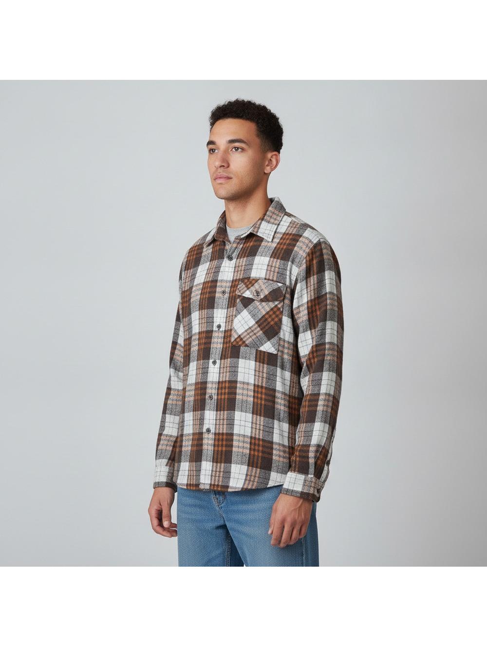 Shein Brown Plaid Button Up Shirt